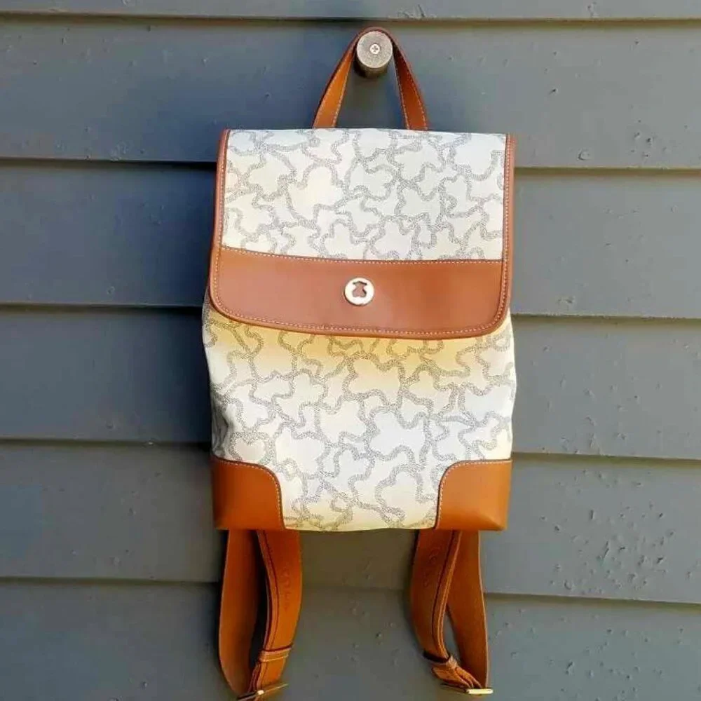 Tous Kaos Leather Tan White Gray Backpack